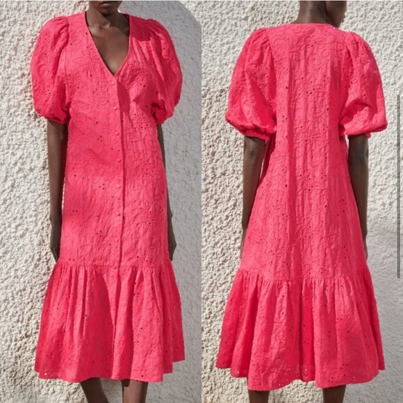 ZARA Openwork embroidered midi dress - Picture 6 of 15